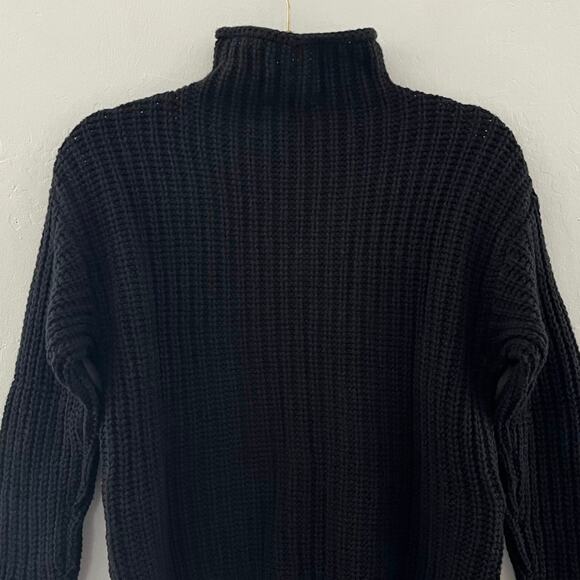 Madewell Mock Neck Sweater Women's XXS Black Side Button Chunky Knit Wool NWT - Picture 12 of 13